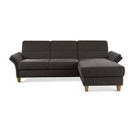 CAVADORE Divano angolare Wyk con anima in piuma, divano angolare in stile country con longchair e piedi in legno, 252 x 90 x 162 cm, ciniglia, marrone