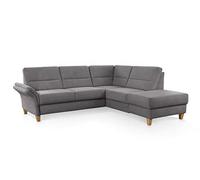 CAVADORE Divano angolare Wyk con anima in piuma, divano angolare in stile country, con pouf in legno, 238 x 90 x 213 cm, jacquard, grigio