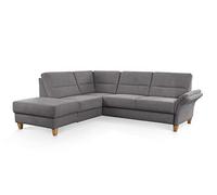 CAVADORE Divano angolare Wyk con anima in piuma, in stile country, con pouf e piedini in legno, 238 x 90 x 213 cm, jacquard, grigio