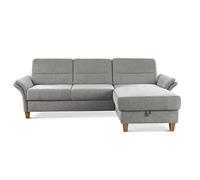 CAVADORE Divano angolare Wyk con molle in stile country, con letto a castello e braccia, 252 x 90 x 162 cm, ciniglia, grigio chiaro