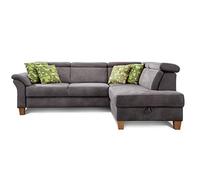 CAVADORE - Divano letto Ammerland con ottomana a destra, in stile country, con poggiatesta regolabile, letto e cassettone, 245 x 84 x 194, effetto pelle, colore: grigio scuro