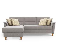 CAVADORE Divano letto Palera/divano imbottito a forma di L con nucleo a molla, funzione sonno e cassapanca / 244 x 89 x 163 / ciniglia, grigio chiaro