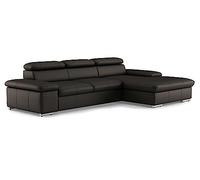 CAVADORE Divano letto Valerie in pelle con sedia a sdraio XL/divano angolare con funzione sleep, regolazione testiera + grande sedia long-chair / 286 x 73 x 174 / vera pelle marrone scuro