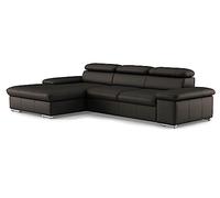 CAVADORE Divano letto Valerie in vera pelle con sedia a sdraio XL/divano angolare con funzione letto, regolazione testiera + grande sedia long-chair / 286 x 73 x 174 / pelle marrone scuro