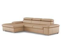 CAVADORE Divano letto Valerie in vera pelle con sedia a sdraio XL/divano angolare con funzione letto, regolazione testiera + grande sedia a sdraio / 286 x 73 x 174 / pelle beige