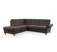CAVADORE Divano letto Wyk con molle e divano angolare in stile country con pouf letto con vano portaoggetti e braccia, 238 x 90 x 213 cm, jacquard, marrone