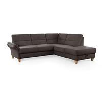 CAVADORE Divano letto Wyk con molle e divano angolare in stile country con pouf letto con vano portaoggetti e braccia, 238 x 90 x 213 cm, jacquard, marrone