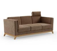 CAVADORE Divano Vida 3 posti, design alla moda, con telaio in legno massello di rovere, poggiatesta con cuscino morbido, 213 x 84 x 93 cm, ciniglia, colore: rosso