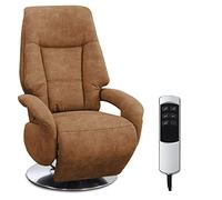CAVADORE Edinburgh - Poltrona TV con funzione relax regolabile elettricamente, 2 motori elettrici, 74 x 114 x 77 cm, similpelle, colore cognac