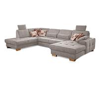 CAVADORE Paesaggio abitativo Puccino con anima a molla, regolazione della profondità della seduta e 2 poggiatesta/divano a forma di U in stile rustico/340 x 86 x 224 cm/microfibra grigio chiaro