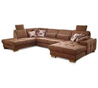 CAVADORE Paesaggio residenziale Puccino con nucleo a molla, schienale regolabile e 2 poggiatesta/divano a forma di U in stile rustico/340 x 86 x 224 cm/microfibra marrone chiaro