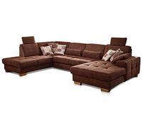 CAVADORE Paesaggio residenziale Puccino con nucleo a molla, schienale regolabile e 2 poggiatesta/divano a forma di U in stile rustico/340 x 86 x 224 cm/microfibra marrone