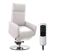 CAVADORE Poltrona per TV Cobra con 2 motori E e ausilio per alzarsi, poltrona elettrica con telecomando, funzione relax, fino a 130 kg, M: 71 x 110 x 82, in vera pelle, colore bianco