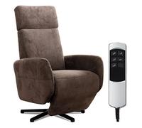 CAVADORE Poltrona TV Cobra con 2 motori + batteria/poltrona TV con funzione sdraio, funzione relax/con telecomando/piede stellato, portata fino a 130 kg / 71 x 110 x 82 / effetto pelle marrone