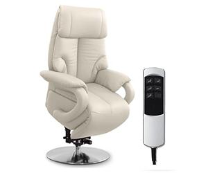 CAVADORE - Poltrona TV Istanbul con ausilio per l'alzata e funzione relax regolabile elettricamente, 2 motori elettrici, 80 x 115 x 79 cm, vera pelle, colore bianco