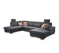CAVADORE - Puccino con nucleo a molla, schienale regolabile e 2 poggiatesta, stile country, 340 x 86 x 224 cm, in microfibra, colore: Grigio