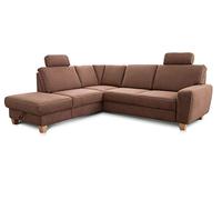 CAVADORE Wisconsin - Divano ad angolo con 2 poggiatesta, stile rustico, gambe in legno di faggio, microfibra effetto pelle, dimensioni: 248 x 88 x 215 cm (L x A x P), colore: grigio scuro