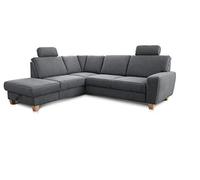 CAVADORE Wisconsin - Divano ad angolo con 2 poggiatesta, stile rustico, gambe in legno di faggio, microfibra effetto pelle, dimensioni: 248 x 88 x 215 cm (L x A x P), colore: grigio scuro