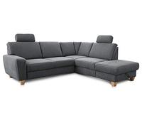 CAVADORE Wisconsin - Divano ad angolo con 2 poggiatesta, stile rustico, gambe in legno di faggio, microfibra effetto pelle, dimensioni: 248 x 88 x 215 cm (L x A x P), colore: grigio scuro
