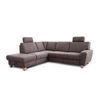 CAVADORE Wisconsin - Divano ad angolo con 2 poggiatesta, stile rustico, gambe in legno di faggio, microfibra effetto pelle, dimensioni: 248 x 88 x 215 cm (L x A x P), colore: grigio scuro