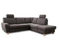 CAVADORE Wisconsin - Divano ad angolo con 2 poggiatesta, stile rustico, gambe in legno di faggio, microfibra effetto pelle, dimensioni: 248 x 88 x 215 cm (L x A x P), colore: grigio scuro