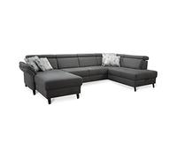 CAVADORE - Wohnlandschaft Ammerland con nucleo a molla/forma a U con Longchair a sinistra e ottomana a destra, con poggiatesta regolabile, 317 x 84 x 193 cm, effetto pelle, colore: Antracite