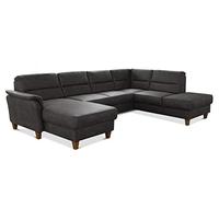 CAVADORE Wohnlandschaft Palera - Divano a forma di U con funzione di sonno, vano portaoggetti e nucleo a molla, 314 x 89 x 212 cm, in microfibra effetto pelle, colore: Grigio scuro