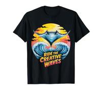 Cavalca Il Tramonto Creativo delle Onde Manta Ray Maglietta