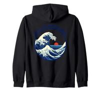 Cavalca l'onda Indaco Tramonto Stilizzato Oceano Scena Mare Arte Felpa con Cappuccio