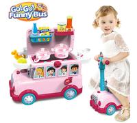 Cavalcabile Trolley Schoolbus Cucina Giocattolo Bambini 3in1 Luci Suoni Accessor
