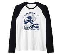 Cavalcare l'onda Chase The Break Surf Ocean Beach Surfer Art Maglia con Maniche Raglan