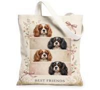 Cavalier King Charles Spaniel - Borsa tote in tela con citazione Best Friends, 33 x 38 cm