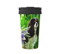Cavalier King Charles Spaniel Cane Lupino Fiori,Tazza da caffè da 500 ml, bottiglia d'acqua in acciaio inossidabile isolata, tazza da caffè portatile