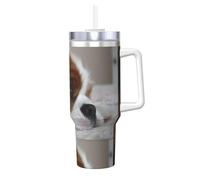 Cavalier King Charles Spaniel, cuccioli di cane,Tazza Ice Bully da 40 oz con manico, coperchio, cannuccia, in acciaio inossidabile, tazza da caffè per auto.