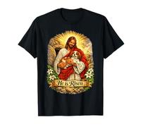 Cavalier King Charles Spaniel He Is Risen Croce di Pasqua Maglietta