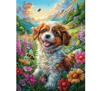 Cavalier King Charles Spaniel in Flower Garden Puzzle 1000 Pezzi Per Regalo Di Festa Della Nonna Cartone Spesso Paesaggi Floreali Mitos Fantástico Per Decorazione Domestica Con Poster Incluso Edizione