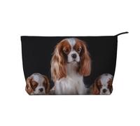 Cavalier King Charles Spaniel madre con cuccioli, Borsa per cosmetici in velluto a coste Borsa per il trucco Borsa da viaggio portatile