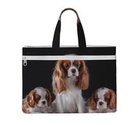 Cavalier King Charles Spaniel madre con cuccioli,Borsa portadocumenti in tela con cerniera, borsa a mano, valigetta per scuola e ufficio