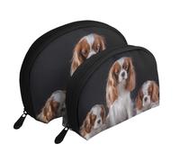 Cavalier King Charles Spaniel Madre con i cuccioli, Borsa per trucco a conchiglia Portamonete da donna Borsa da toilette piccola Borsa per cosmetici 2 pezzi
