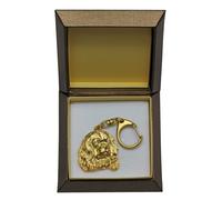 Cavalier King Charles Spaniel - Portachiavi dorato con cane in confezione regalo