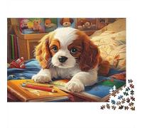 Cavalier Puppy Bedtime Colourful Cute Puppy Drawing 1000 Pcs Jigsaws for Adults The Impossible Challenge Fun Present 38x26cm/1000pcs