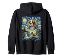 Cavalier Spaniel Luna Ululando Notte Stellata Stile Van Gogh Felpa con Cappuccio