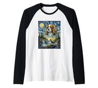 Cavalier Spaniel Luna Ululando Notte Stellata Stile Van Gogh Maglia con Maniche Raglan