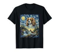 Cavalier Spaniel Luna Ululando Notte Stellata Stile Van Gogh Maglietta