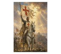 Cavaliere Crociato Puzzle 1000 Pezzi in Legno, Sfida di Logica | Banner illuminato dal sole, Battaglia medievale, Cielo d'oro, Struttura in Legno, Divertimento Puzzle, Gioco di Logica