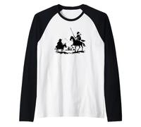 Cavaliere Errante Don Chisciotte Sancho Panza Opera d'Arte Silhouette Maglia con Maniche Raglan