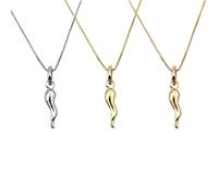 Cavaliere Gioielli Collana Corno Argento 925 Cornetto Ciondolo Portafortuna Donna Ragazza Dorato Rosato Ramato Laminato Oro (Argento)