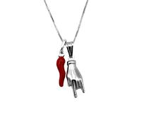 Cavaliere Gioielli Collana Corno Cornetto Manina Mano Argento Rosso Scaramantico Donna Portafortuna Ragazza Malocchi Amuleto