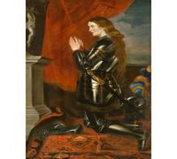 Cavaliere in preghiera prima del crocifisso poster armatura arte da parete...