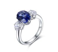 Cavaliere inciso gioielli in argento massiccio zaffiro creato con 3 pietre zaffiro sintetico da 3,56 ct per la mamma delle signore festa della mamma gioielli, 10, Argento sterling, Zaffiro sintetico